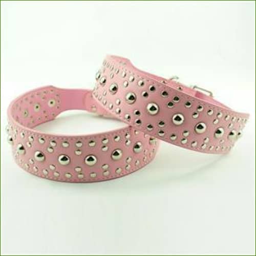 Colliers cloutés en Cuir pour chiens - 5Cm De Large Réglable Rose / Xs
