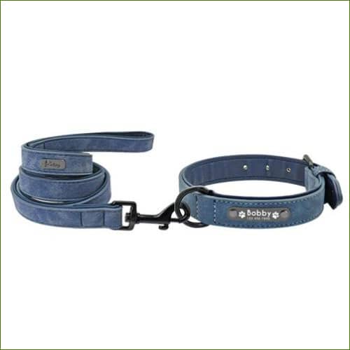 Parure Collier et laisse en cuir MIDOG Bleu / Xl