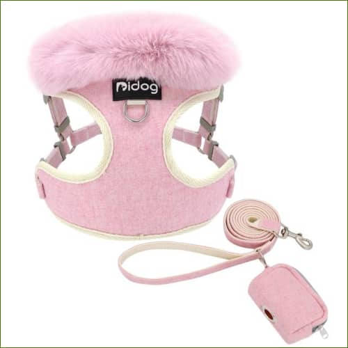 Harnais Chien Chic Midog Avec Col En Fourrure Et Pochette Assortie Rose / M