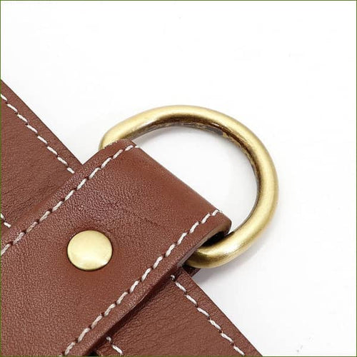 Harnais triple attache - modèle en cuir véritable - détail attache de laisse