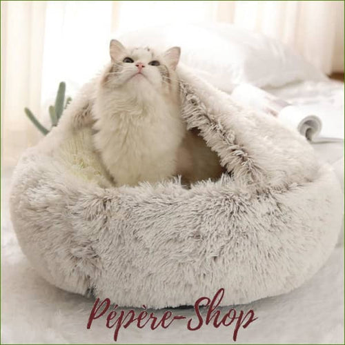 Panier douillet pour chat - rond, semi fermé - en peluche douce - -PEPERE SHOP