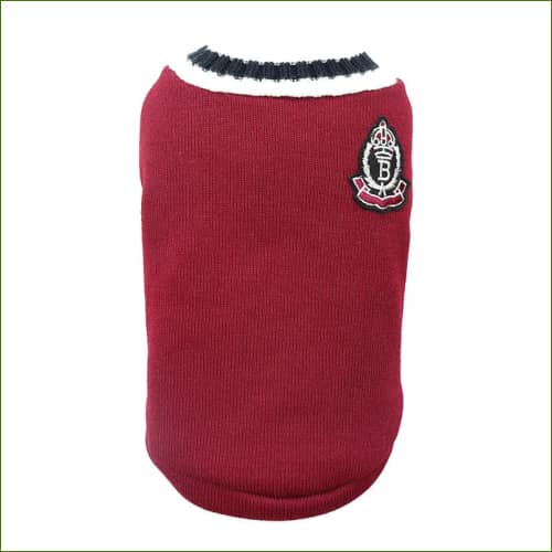 Pull Col En V Style Collège Avec Écusson Bordeau / Xs Pull Pour Chien