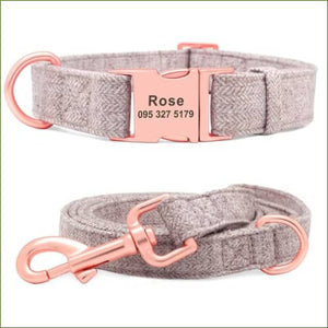 Colliers pour chien gravés en tissu de chanvre avec laisse assortie Marron / L/
